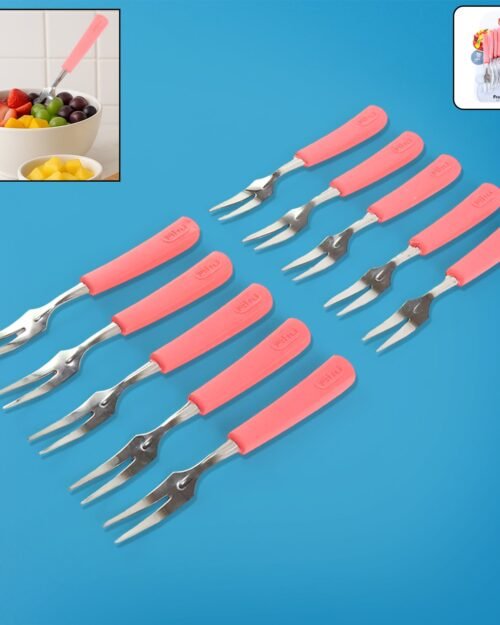 Stainless Steel Fruit Fork Set – 10 Durable Mini Forks with Soft Grip