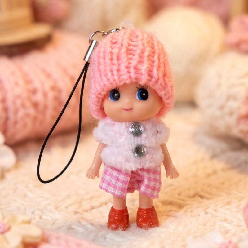 Mini Doll Keychain – Adorable Soft Knitted Cap & Vibrant Design