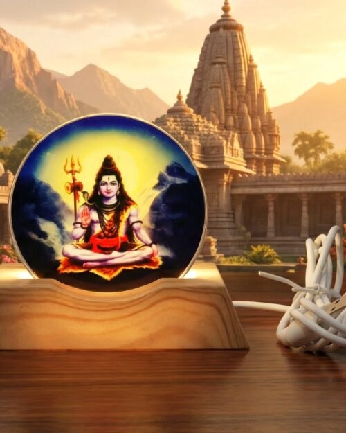 Lord Shiva LED Night Lamp – 3D Creative Wooden Base Light