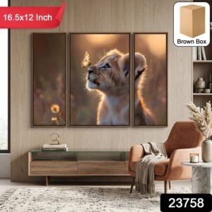 Lion Cub Wall Art � Vibrant 3-Panel MDF Wall Decor