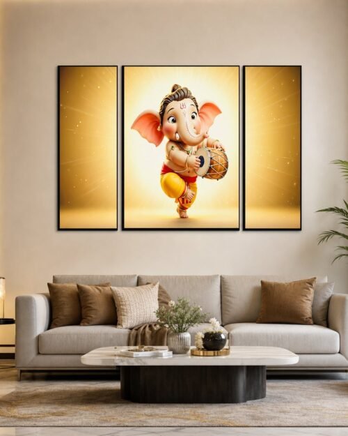 Ganesha Religious Wall Art � Vibrant 3 Panel MDF Frame
