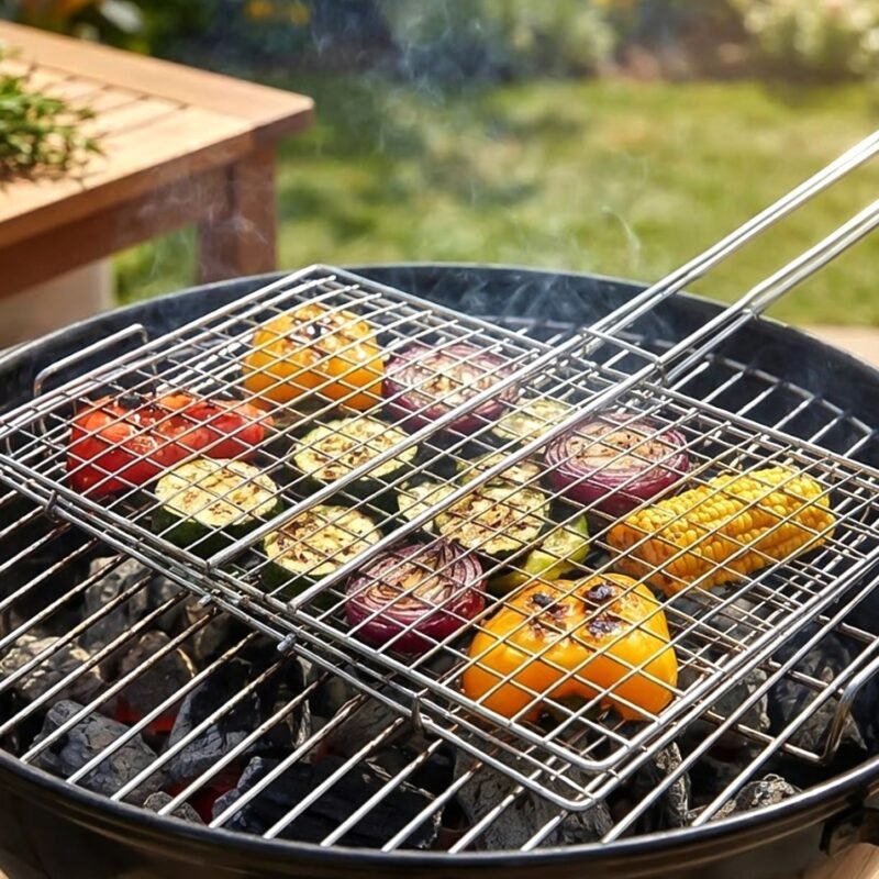 Heavy-Duty Stainless Steel BBQ Grill Basket � Long Handle & Durable Construction