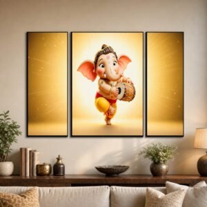 Ganesha Religious Wall Art � Vibrant 3 Panel MDF Frame