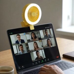 Mini Table Fan – Rechargeable with LED Light and Adjustable Angle