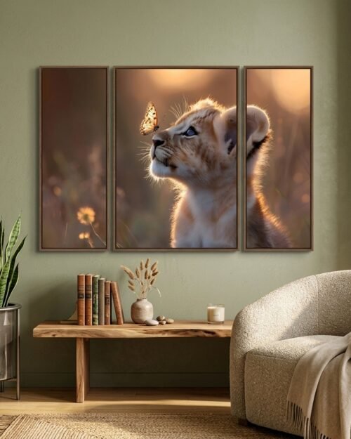 03_7c3d23eb-630f-40de-a115-95e4fb734054.jpg Lion Cub Wall Art � Vibrant 3-Panel MDF Wall Decor