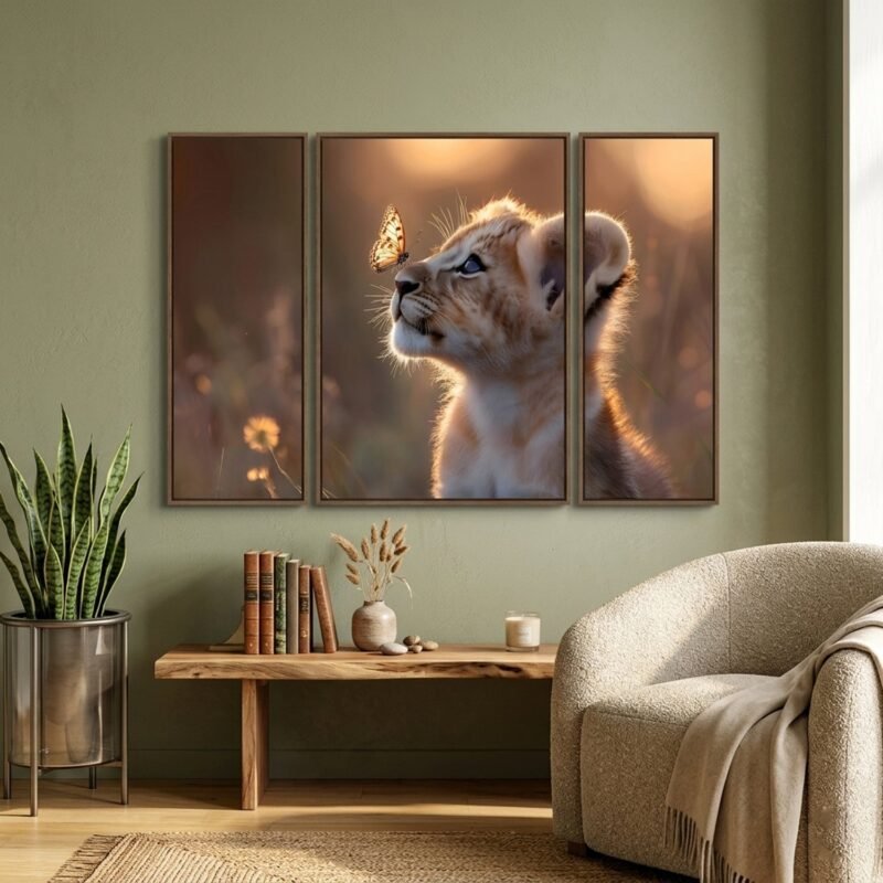 Lion Cub Wall Art � Vibrant 3-Panel MDF Wall Decor