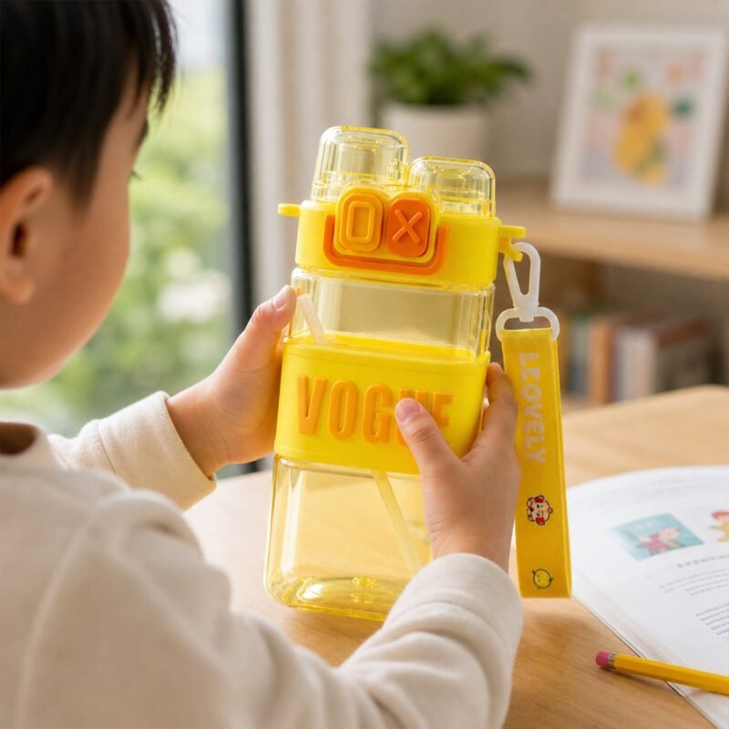 Kids Water Bottle � Leakproof Straw & Portable Carry Strap