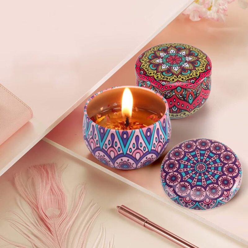 03_candle_b6966e73-7025-48d1-84ee-a497589e5c2a.jpg Mandala Printed Metal Candle Container – Reusable 4 Piece Set