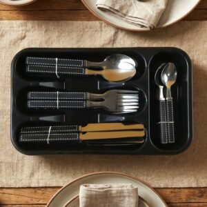Stainless Steel Cutlery Set – 24-Piece with Plastic Handles & Tray