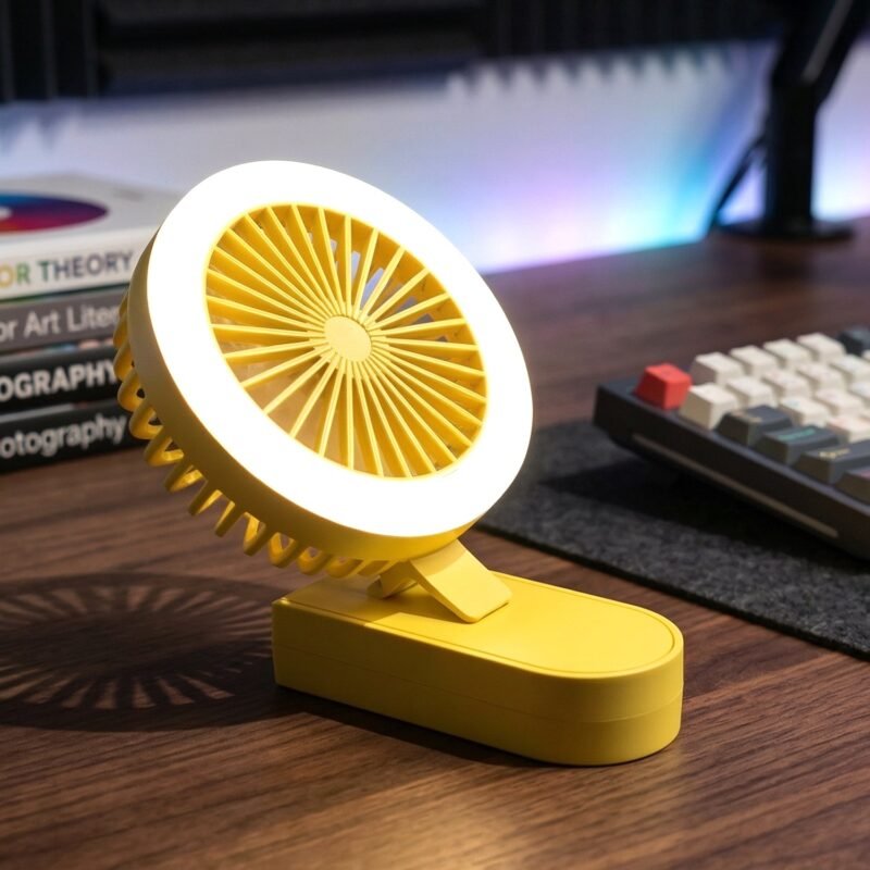 Mini Table Fan – Rechargeable with LED Light and Adjustable Angle