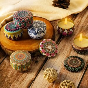 04_candle_6327361f-9dc4-45d9-9998-8136dd0ed393.jpg Mandala Printed Metal Candle Container – Reusable 4 Piece Set