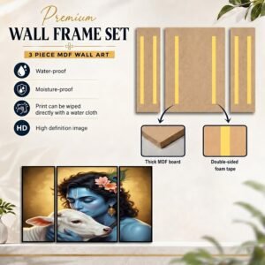 Krishna N Cow Wall Art � Vibrant 3 Panel MDF Design for Home