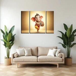 Ganesha Religious Wall Art � Vibrant 3 Panel MDF Frame