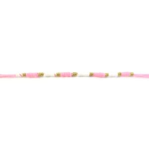 Pink & White Thread Rakhi � Elegant Traditional Beaded Design