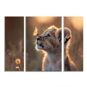 Lion Cub Wall Art � Vibrant 3-Panel MDF Wall Decor