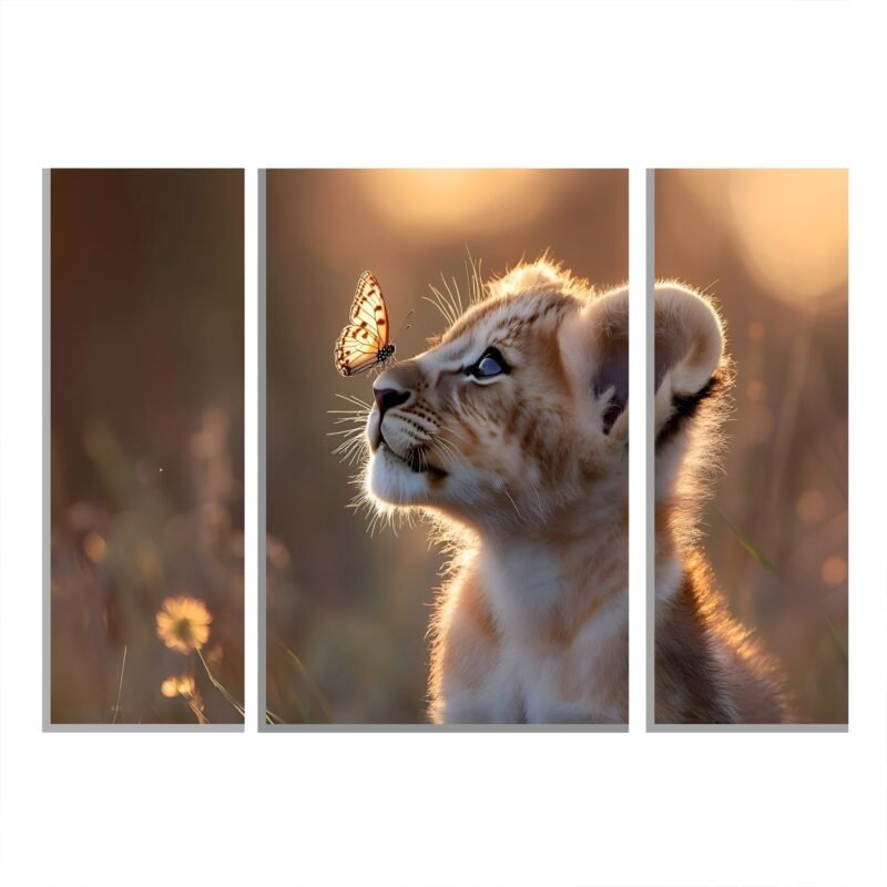 Lion Cub Wall Art � Vibrant 3-Panel MDF Wall Decor