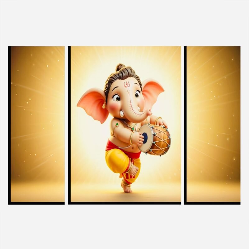 Ganesha Religious Wall Art � Vibrant 3 Panel MDF Frame