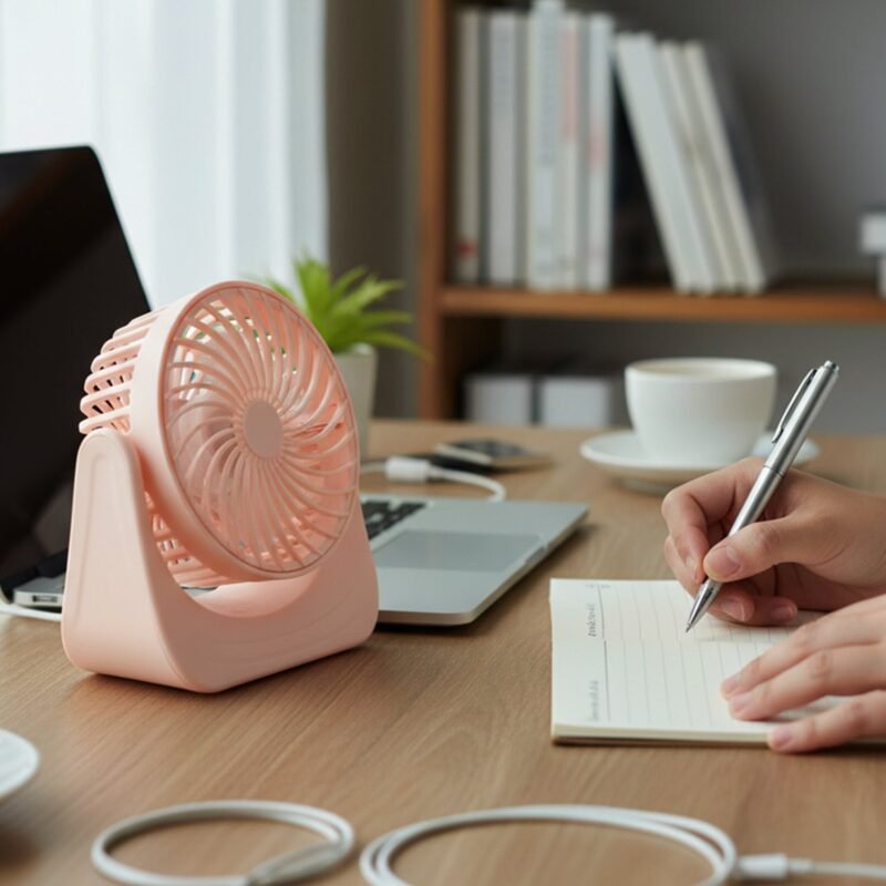 Silent Mini Desk Fan – Rechargeable, Adjustable Tilt & USB