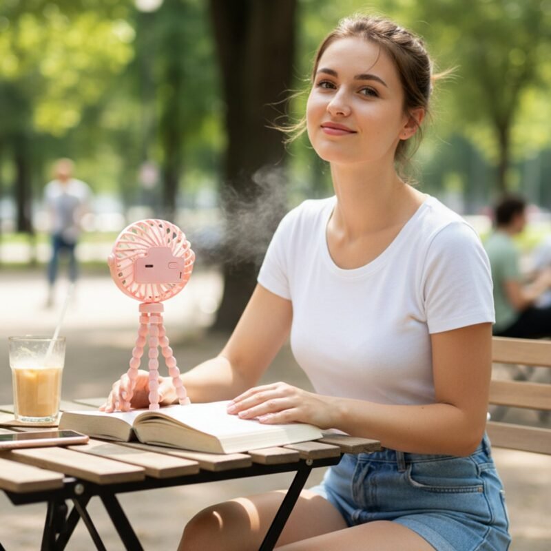 Rechargeable Portable LED Fan – Flexible Tripod & Quiet Cooling