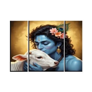 Krishna N Cow Wall Art � Vibrant 3 Panel MDF Design for Home