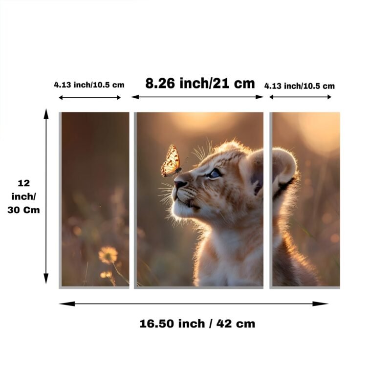Lion Cub Wall Art � Vibrant 3-Panel MDF Wall Decor