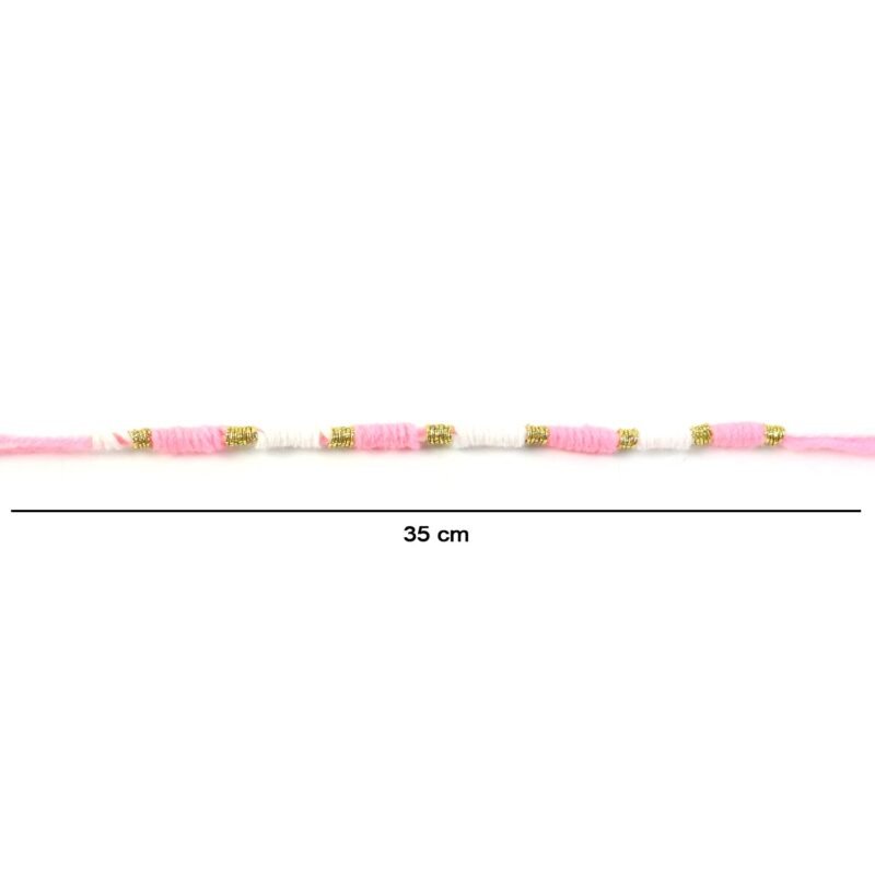 Pink & White Thread Rakhi � Elegant Traditional Beaded Design