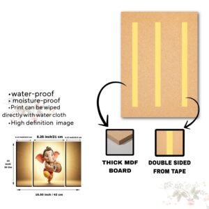 Ganesha Religious Wall Art � Vibrant 3 Panel MDF Frame
