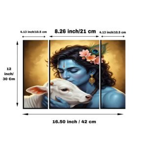 Krishna N Cow Wall Art � Vibrant 3 Panel MDF Design for Home