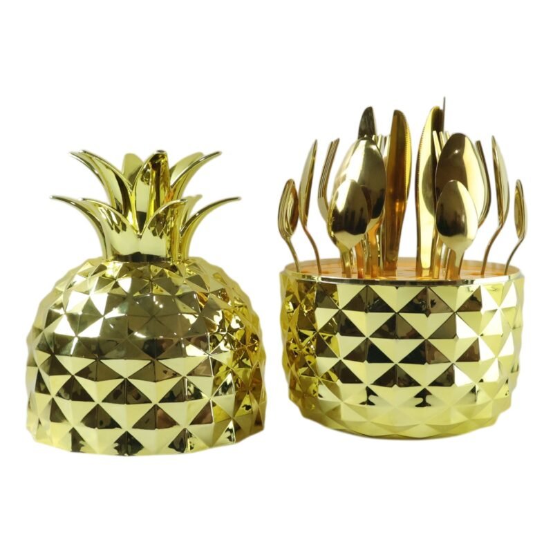 06_c029fa7d-67ff-415d-8c16-a4a5221ecce8.jpg Gold Stainless Steel Cutlery Set – Luxury 24-Piece with Pineapple Stand