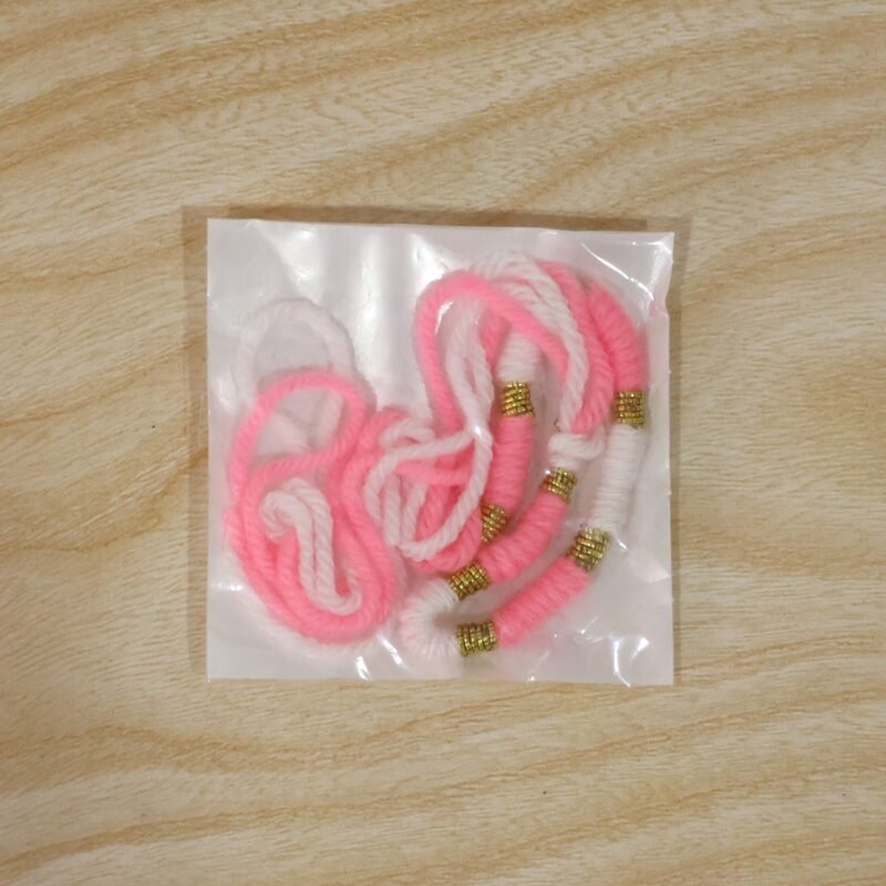 Pink & White Thread Rakhi � Elegant Traditional Beaded Design