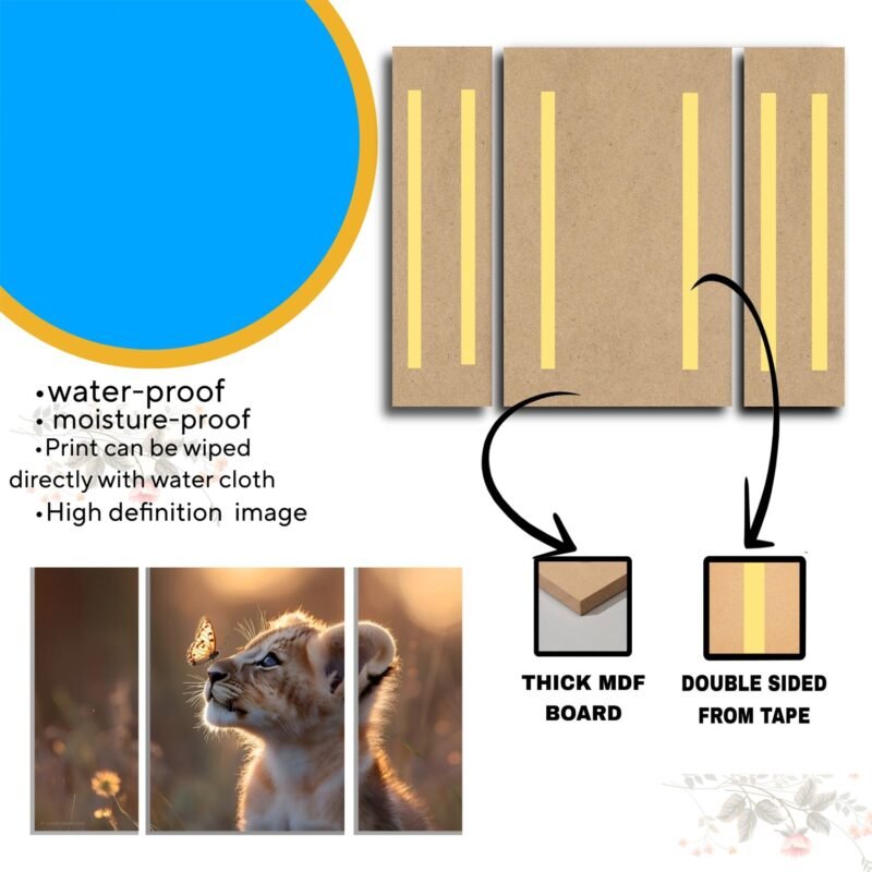 Lion Cub Wall Art � Vibrant 3-Panel MDF Wall Decor