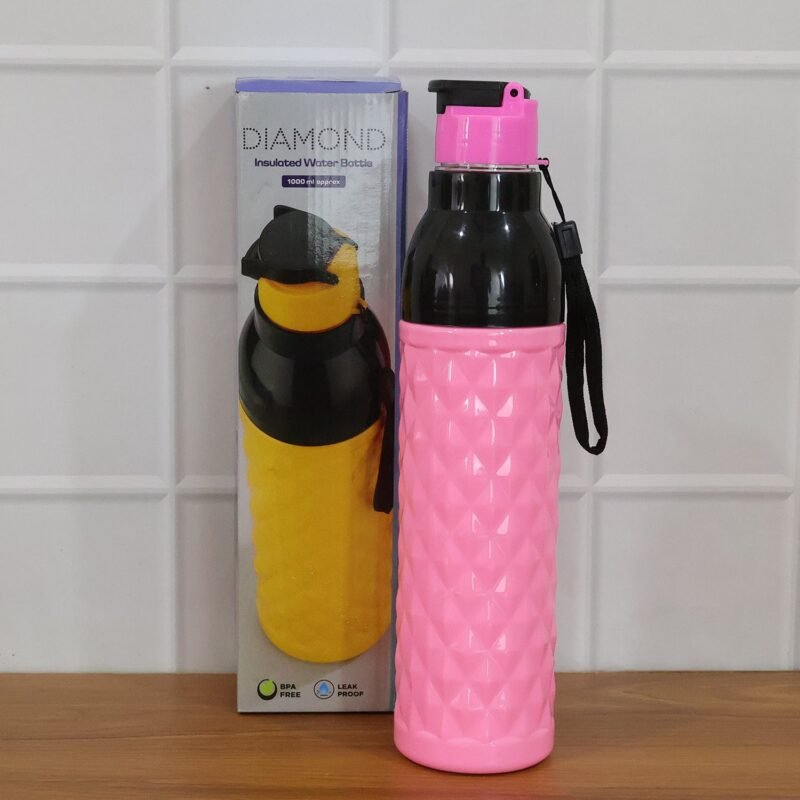1000ML Leakproof Diamond Pattern Water Bottle – Stylish Grip