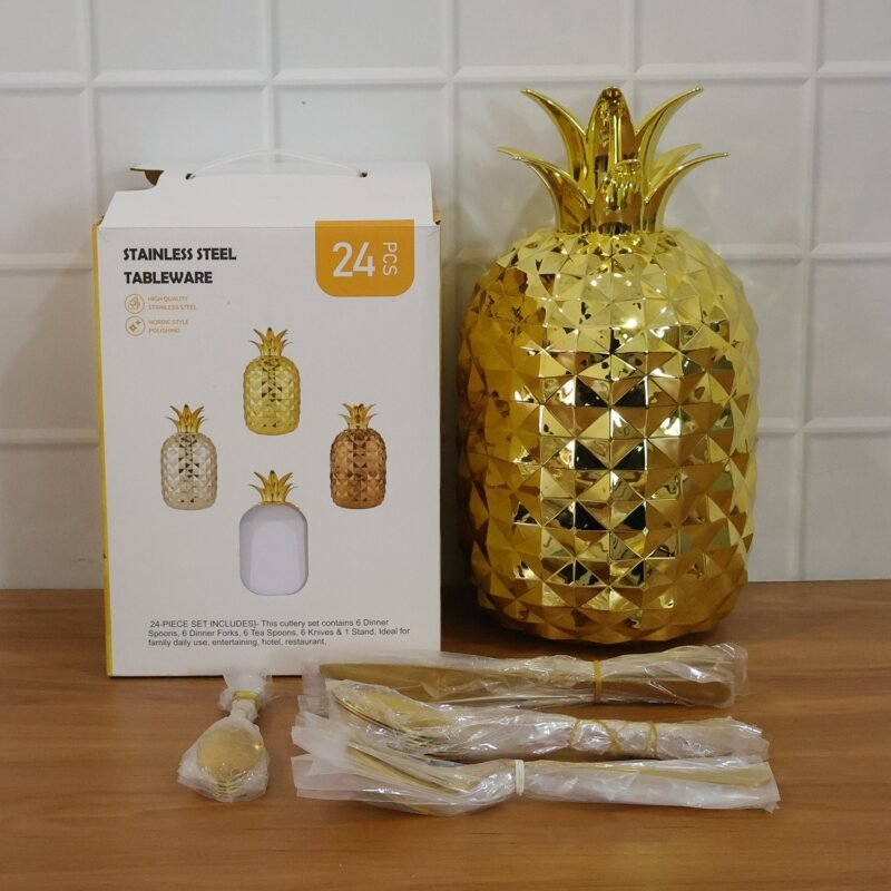 07_e2e945a5-417d-42bc-94eb-d0c096d387ba.jpg Gold Stainless Steel Cutlery Set – Luxury 24-Piece with Pineapple Stand