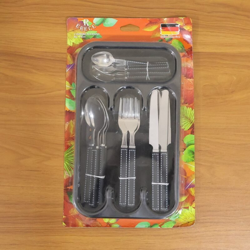 Stainless Steel Cutlery Set – 24-Piece with Plastic Handles & Tray