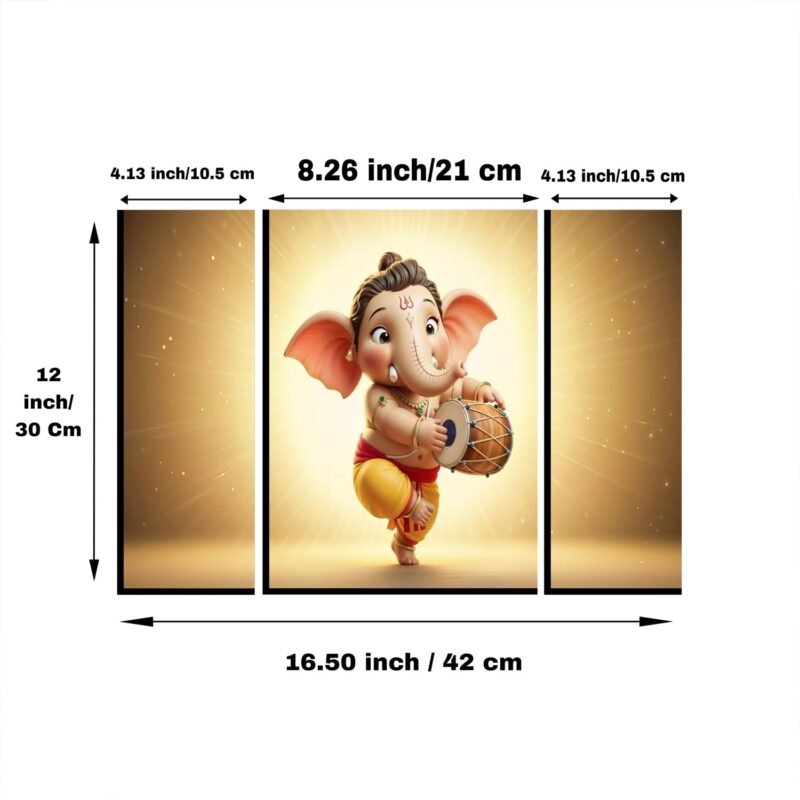 Ganesha Religious Wall Art � Vibrant 3 Panel MDF Frame