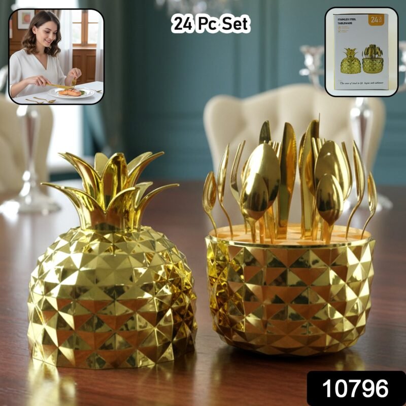 08_2bfa3315-7b55-4d24-9656-318333c8e78b.jpg Gold Stainless Steel Cutlery Set – Luxury 24-Piece with Pineapple Stand