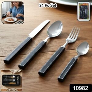 Stainless Steel Cutlery Set – 24-Piece with Plastic Handles & Tray