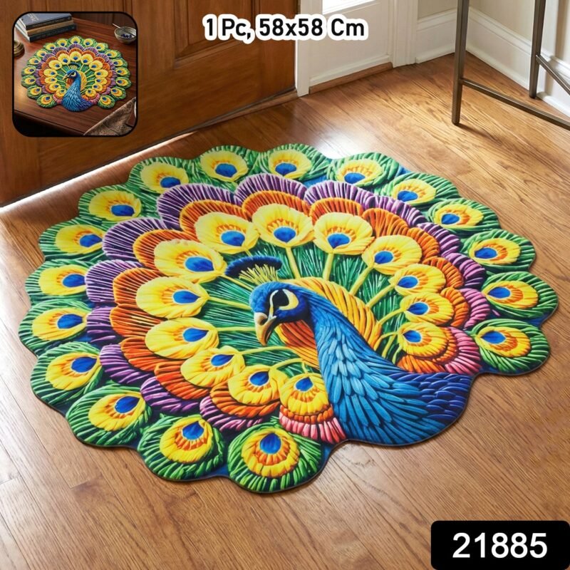 Peacock Design Floor Mat � Vibrant and Soft Home Decor