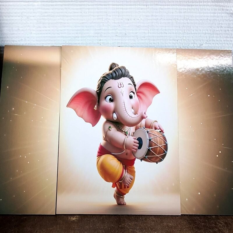 Ganesha Religious Wall Art � Vibrant 3 Panel MDF Frame