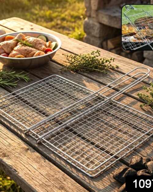 Heavy-Duty Stainless Steel BBQ Grill Basket � Long Handle & Durable Construction