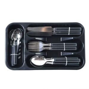 Stainless Steel Cutlery Set – 24-Piece with Plastic Handles & Tray