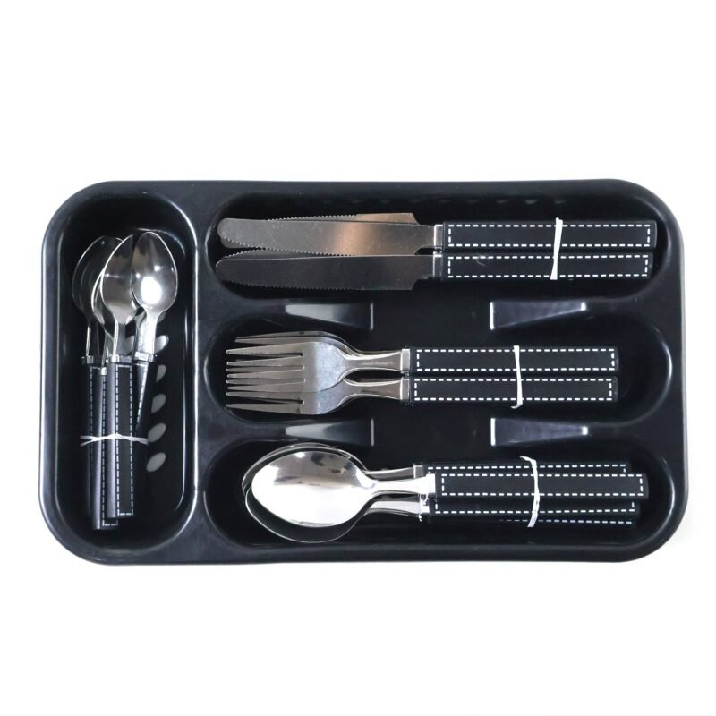 Stainless Steel Cutlery Set – 24-Piece with Plastic Handles & Tray