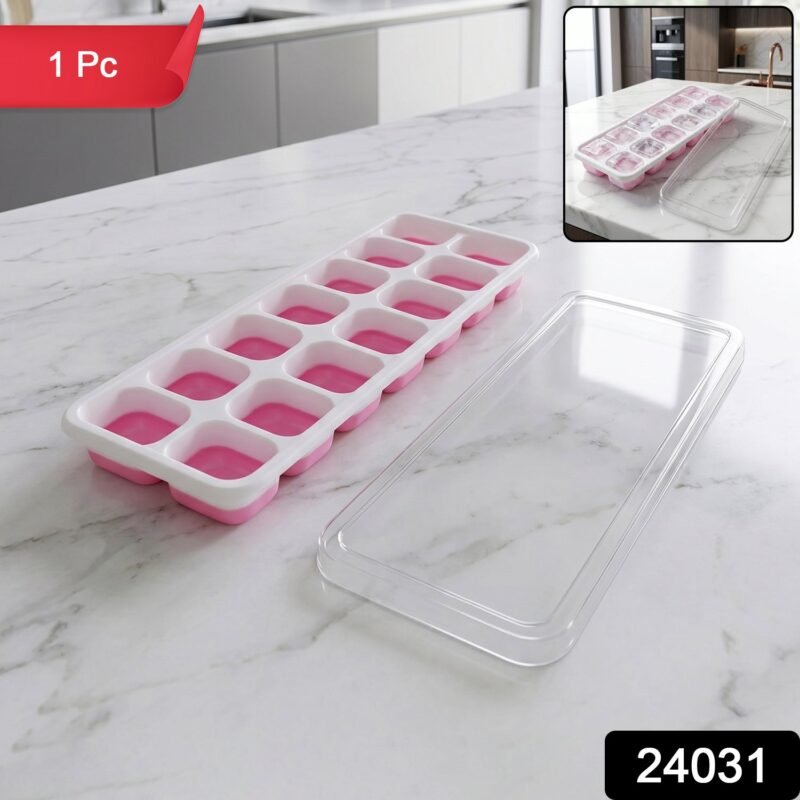10_icetray.jpg Plastic Ice Cube Tray � Durable with Lid for Easy Freezing