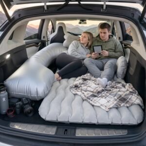 16078_06_lifestyle_couple.jpg Portable Car Air Mattress � Foldable with Pump & Pillows for Road Trips