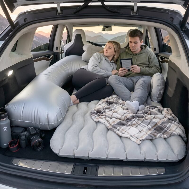 16078_06_lifestyle_couple.jpg Portable Car Air Mattress � Foldable with Pump & Pillows for Road Trips