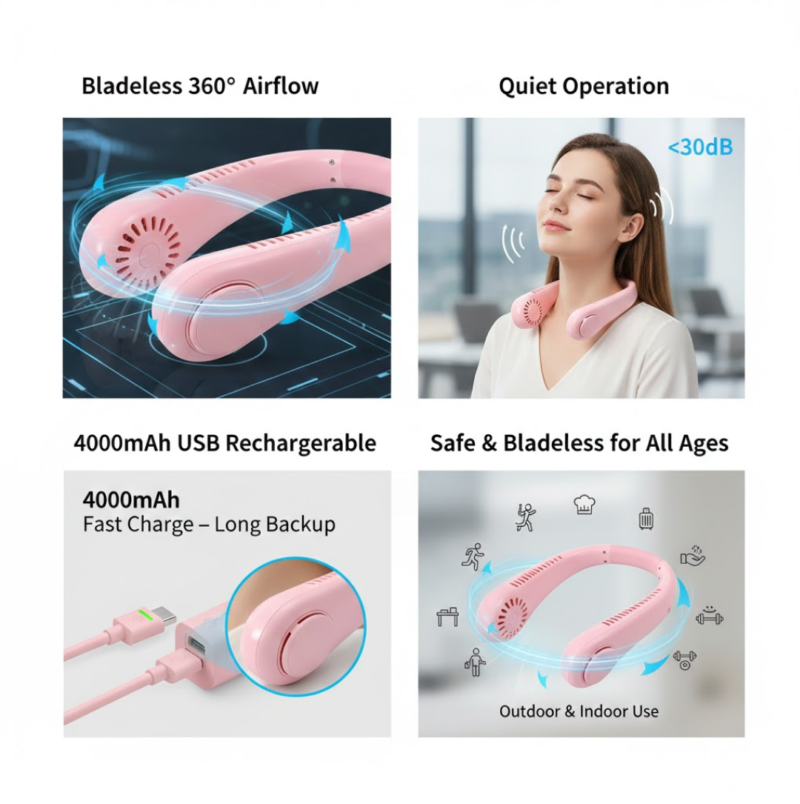 Bladeless Neck Fan – USB Rechargeable & Hands-Free |