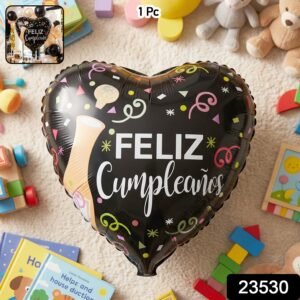 Black Heart Feliz Cumplea�os Foil Balloon � Bright Party Decor