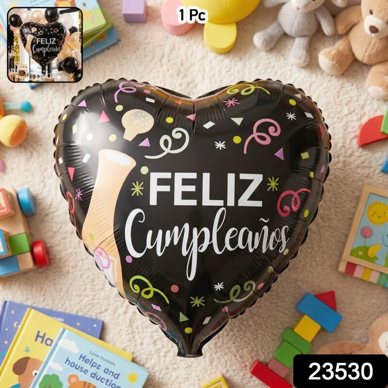 Black Heart Feliz Cumplea�os Foil Balloon � Bright Party Decor