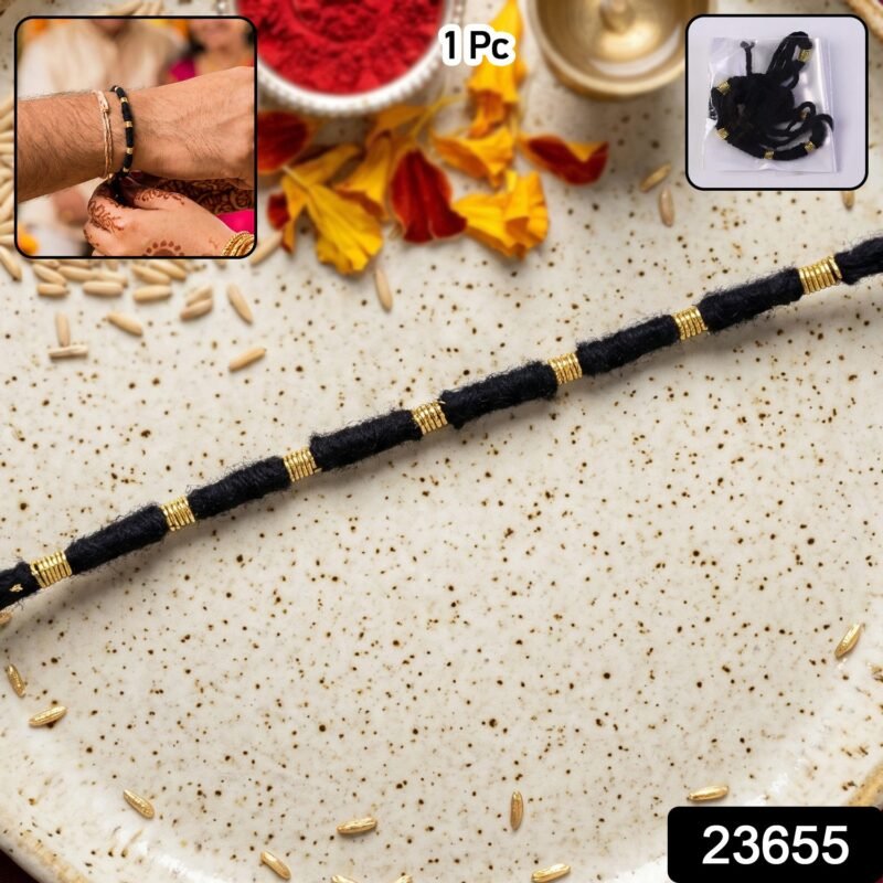 23655.jpg Rakhi � Handmade Black Thread with Gold Beads for Raksha Bandhan