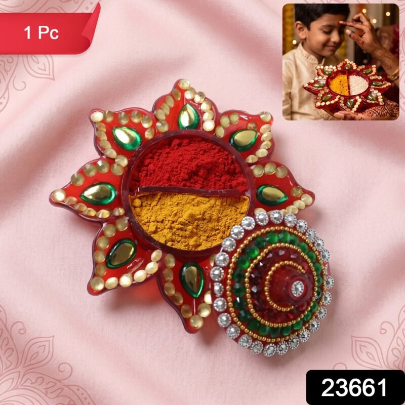 23661.jpg Decorative Kumkum Dani � Handcrafted with Stone Work Lid